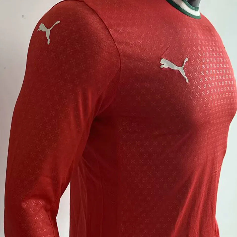 2025/26 Portugal Home Red Long Sleeve Player Version Soccer Jersey Detail 4