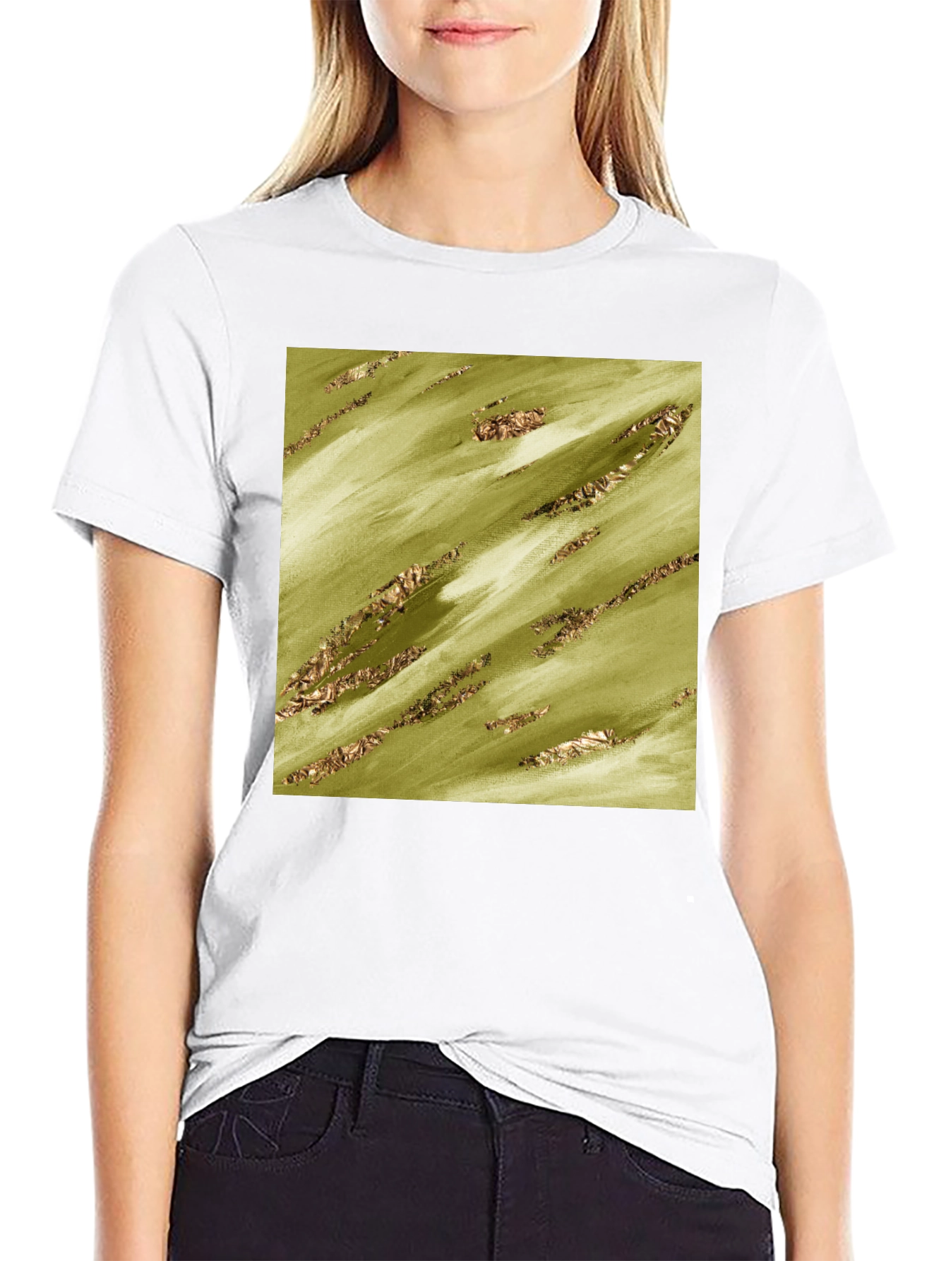 Olive Green Gold Streak Pattern Tee