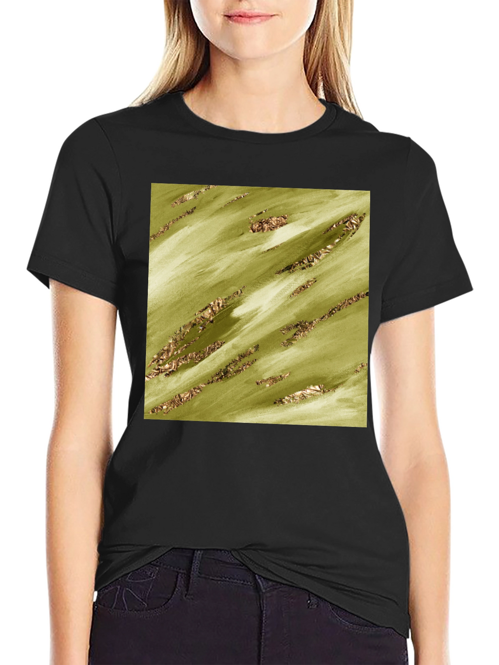 Olive Green Gold Streak Pattern Tee