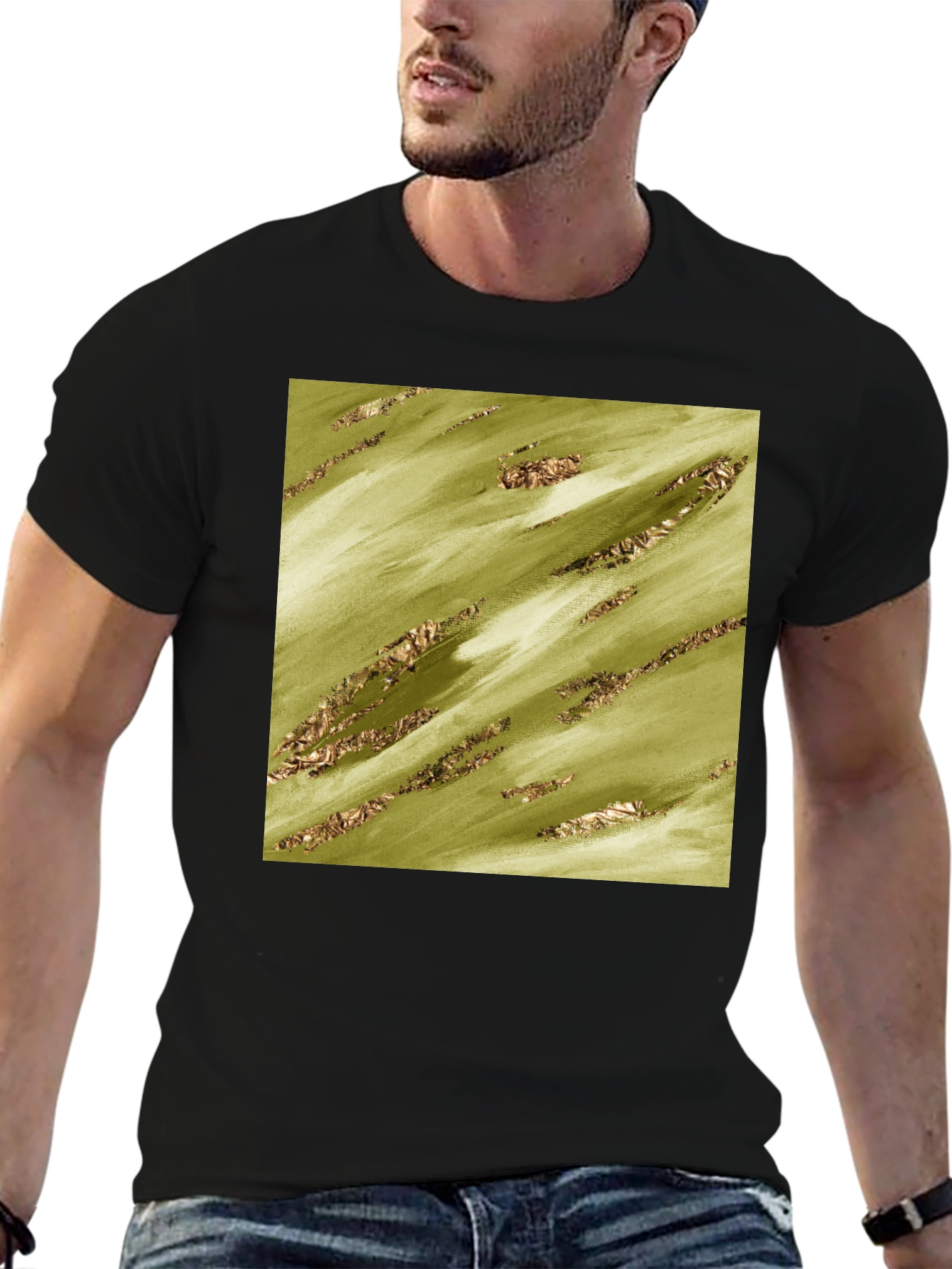 Olive Green Gold Streak Pattern Tee