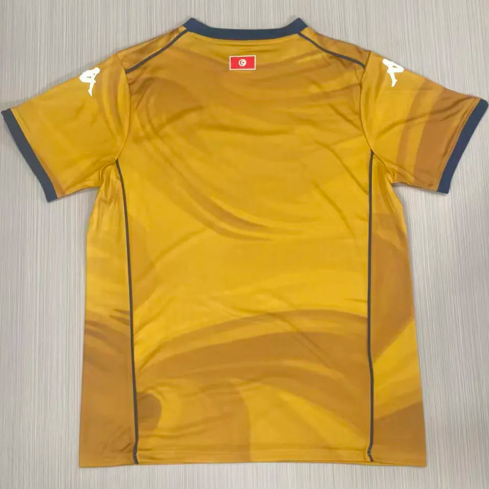 2026/27 Tunisia Third Gold Fans Soccer Jersey (Have Right Patch 有右臂章 黑底白字） Detail 1