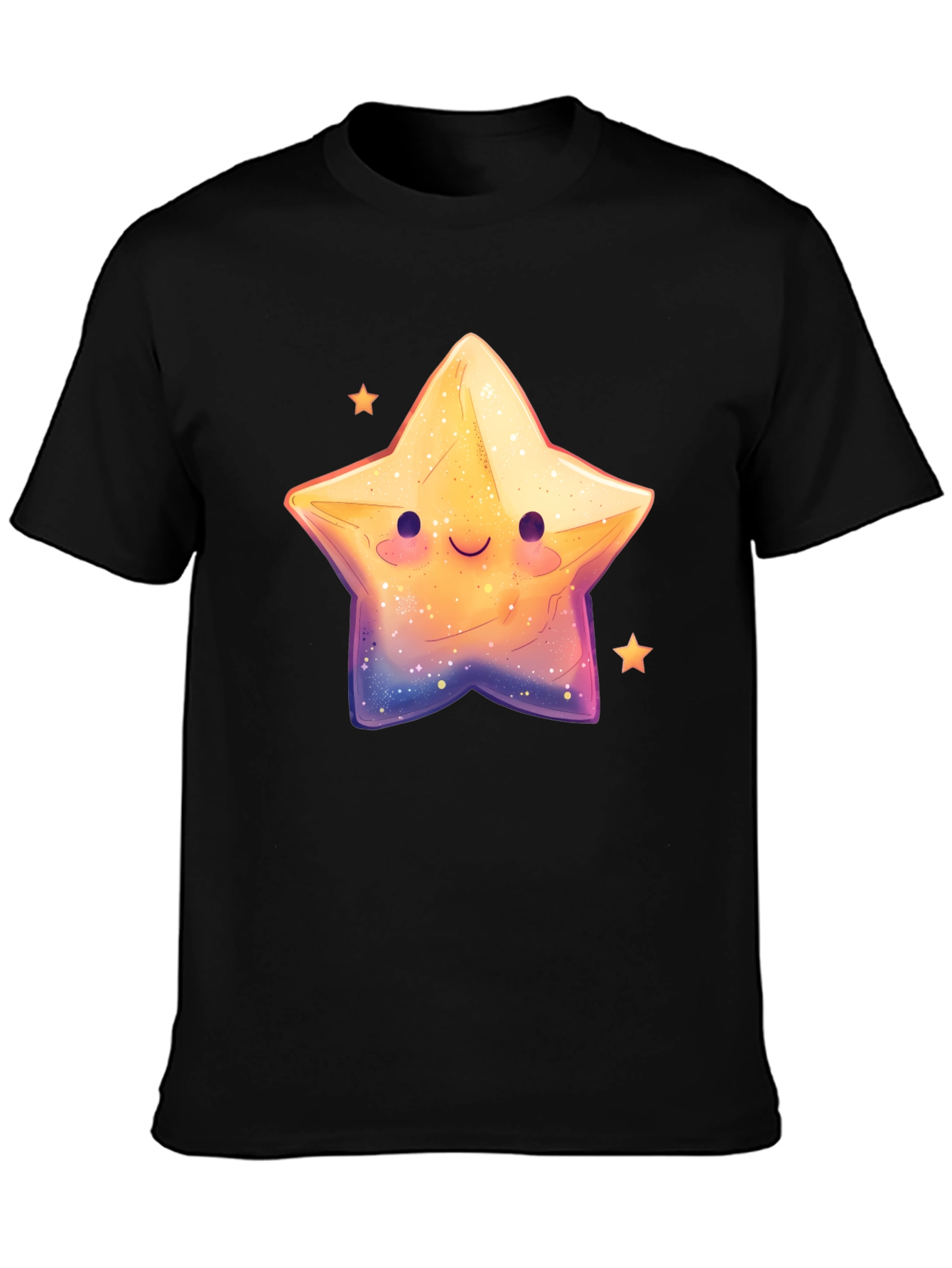 Cute Smiling Star Graphic Tee - Black