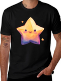 Cute Smiling Star Graphic Tee - Black