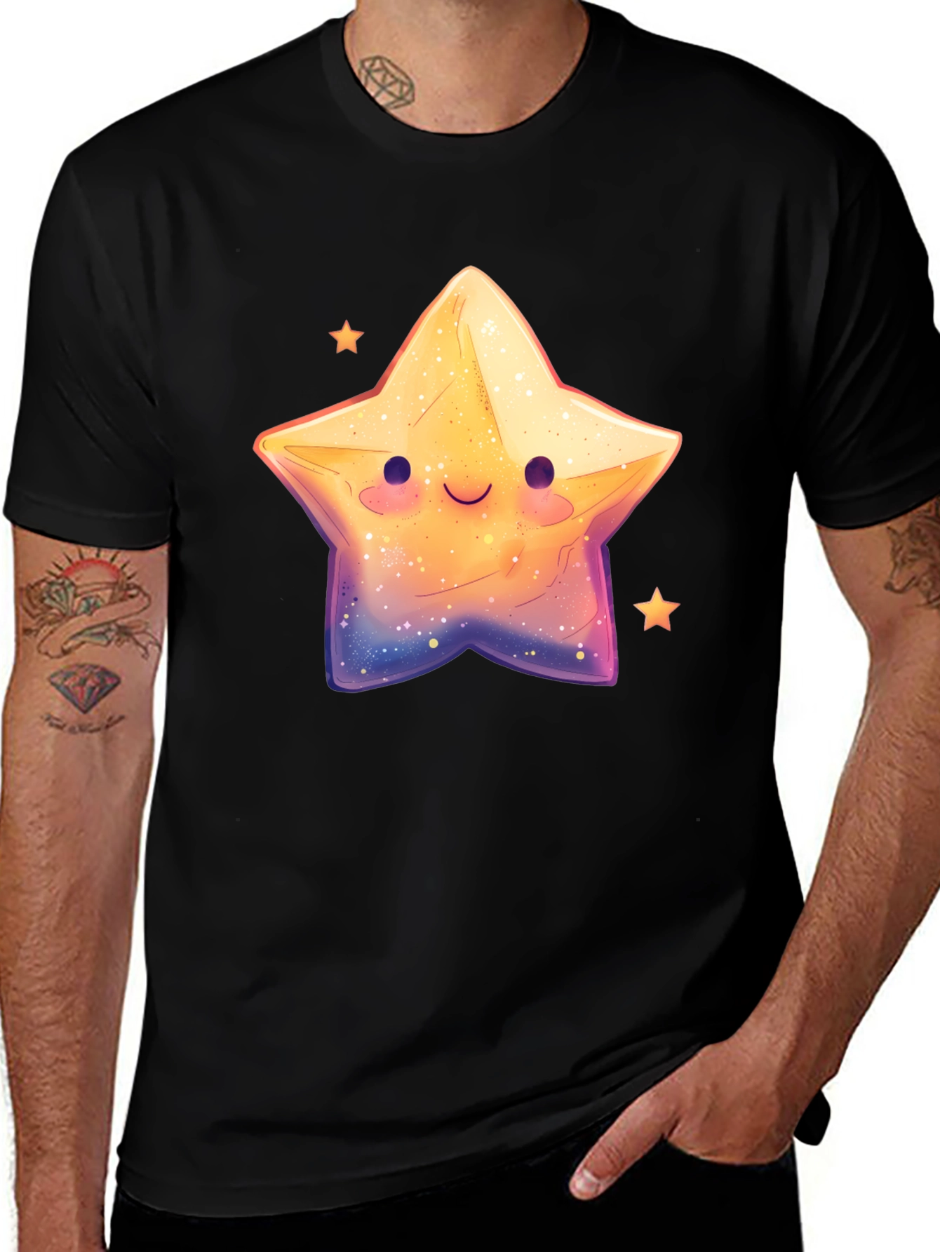 Cute Smiling Star Graphic Tee - Black
