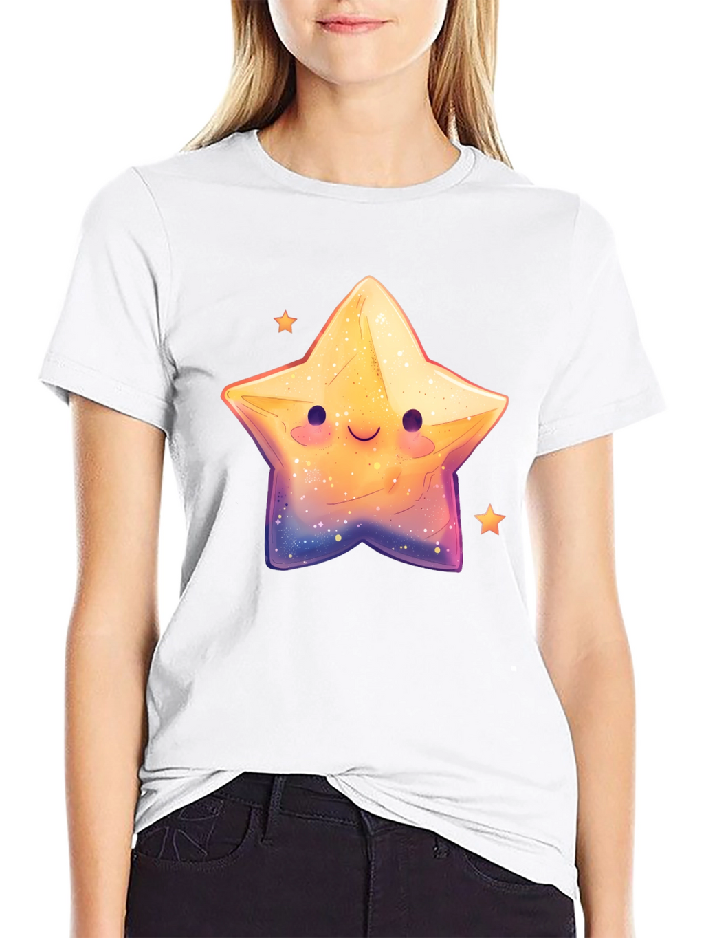 Cute Smiling Star Graphic Tee - Black