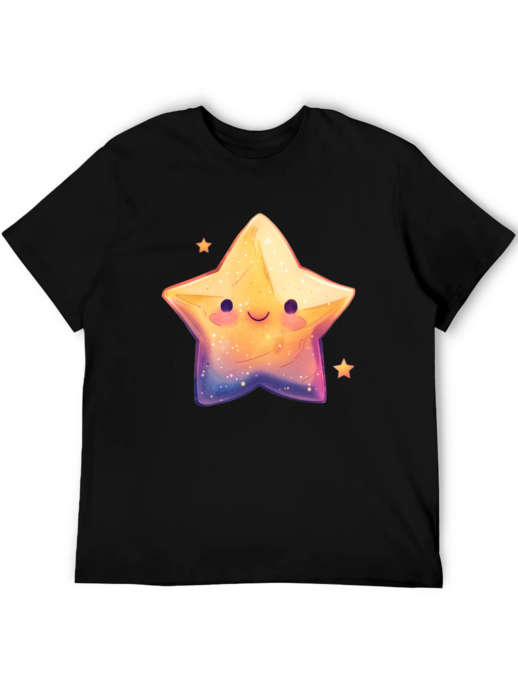 Cute Smiling Star Graphic Tee - Black