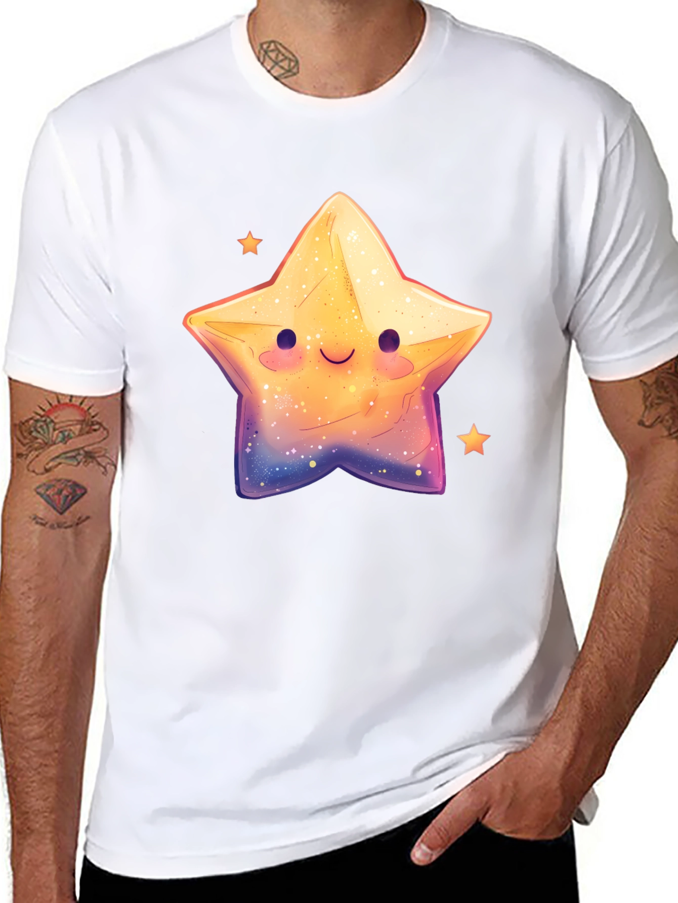 Cute Smiling Star Graphic Tee - Black