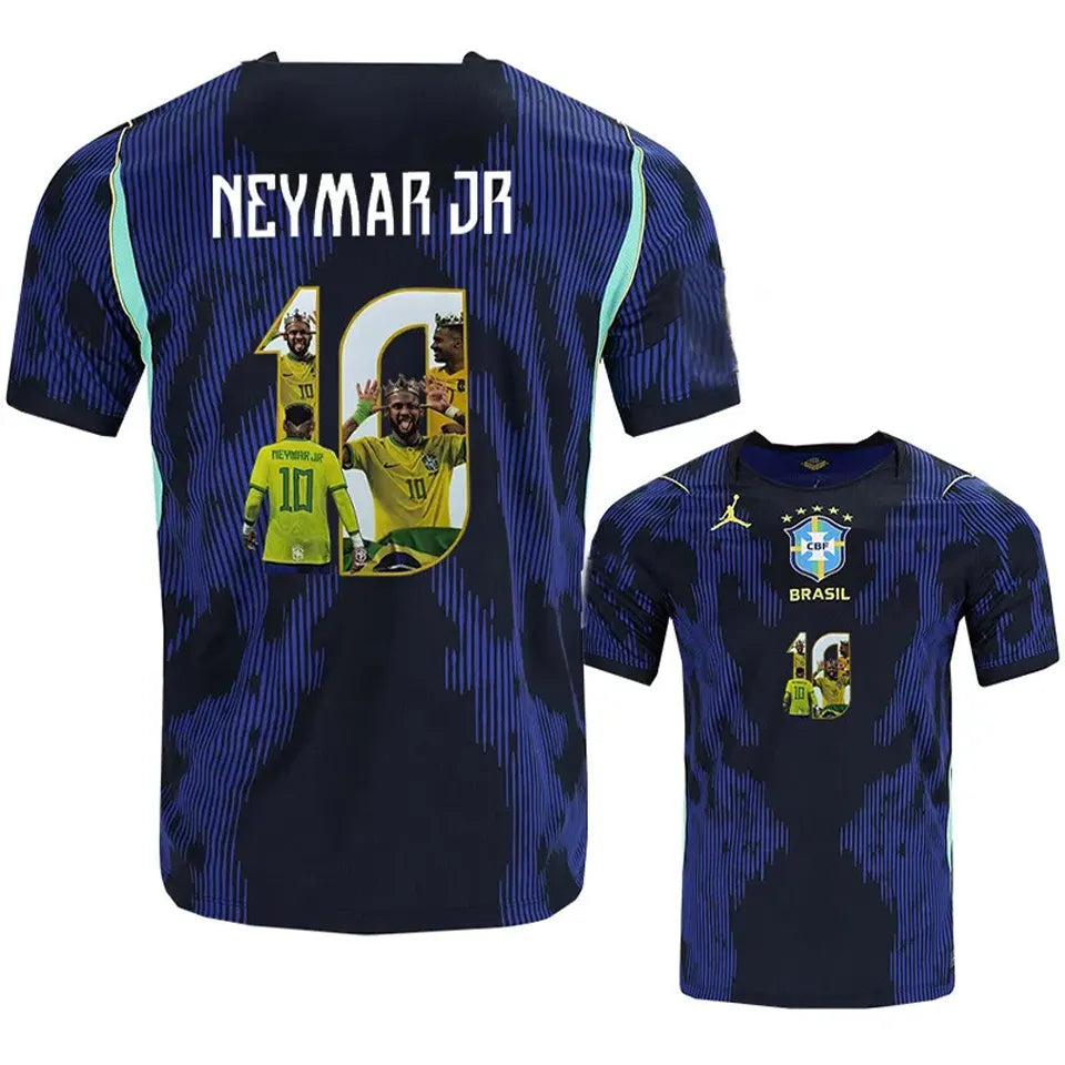 2002 Brazil Away Blue Retro Soccer Jersey Detail 4