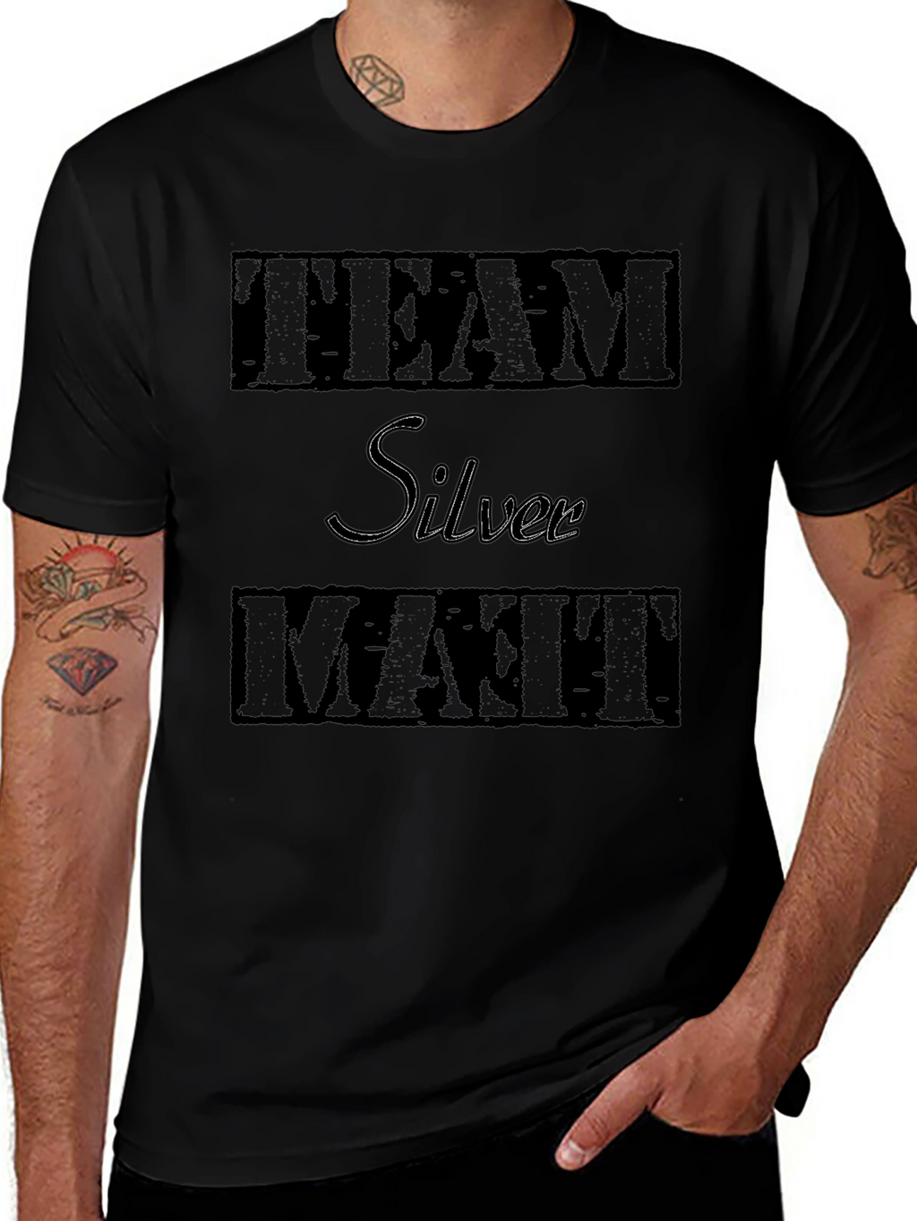 Team Silver Matt T-Shirt - Black Graphic Tee