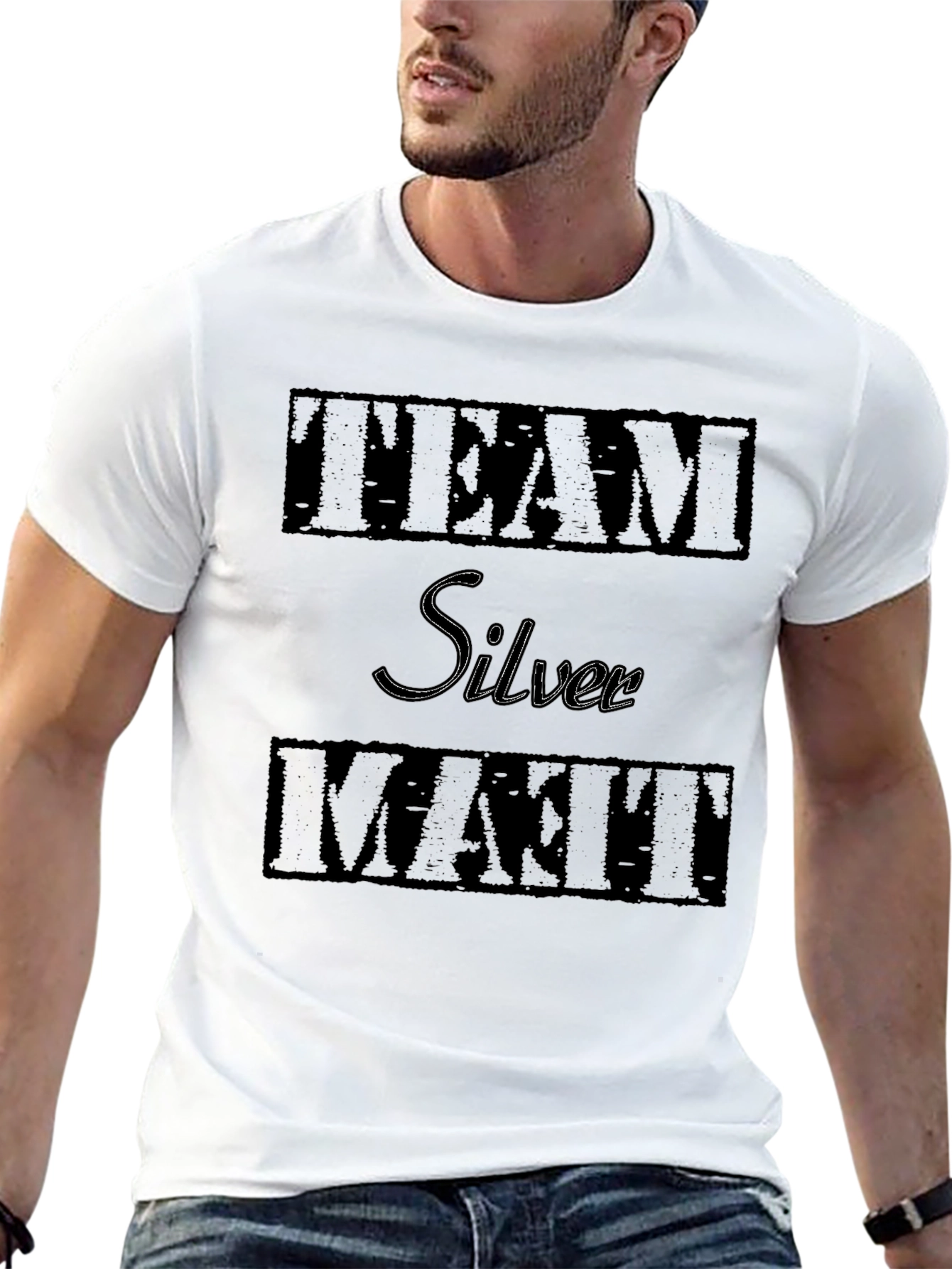Team Silver Matt T-Shirt - Black Graphic Tee