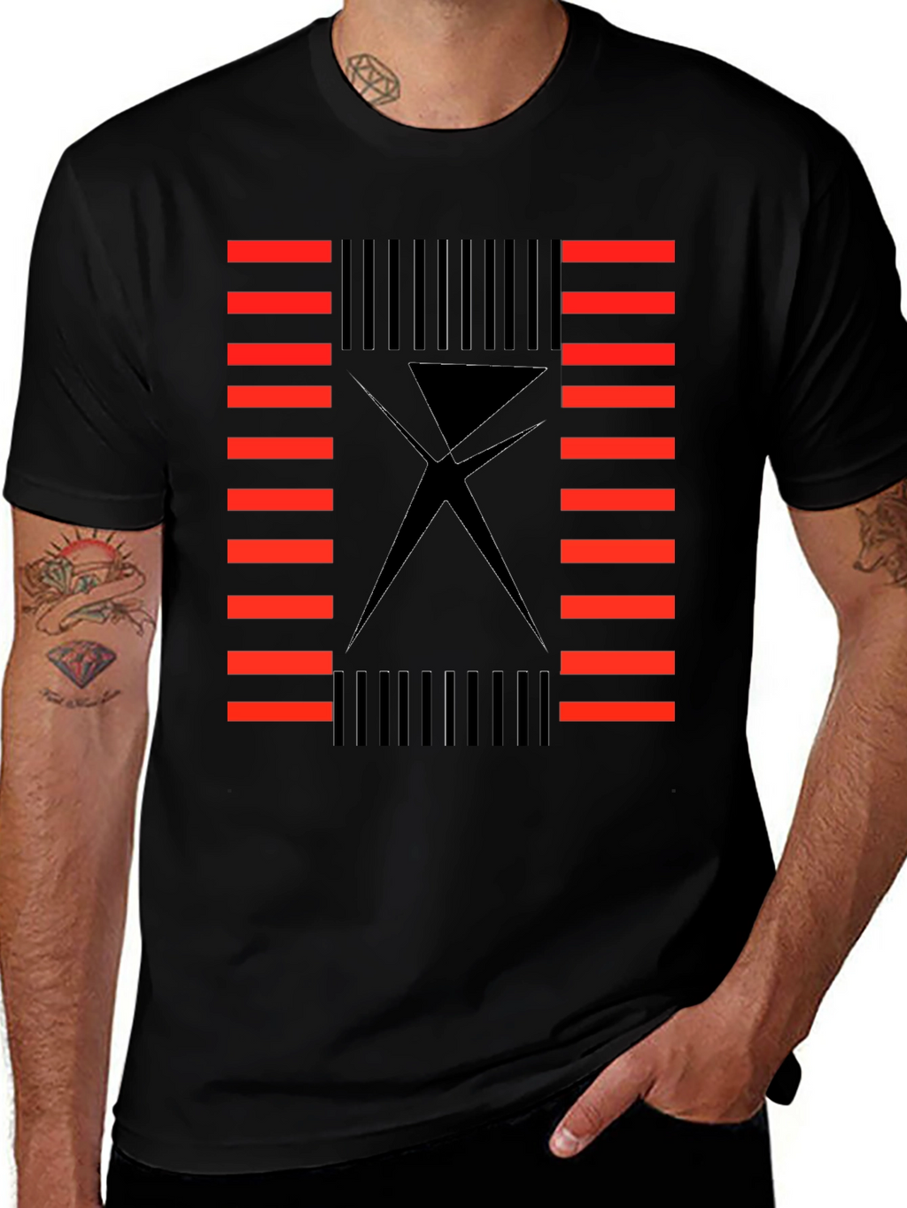 Abstract Geometric Black T-Shirt for Men