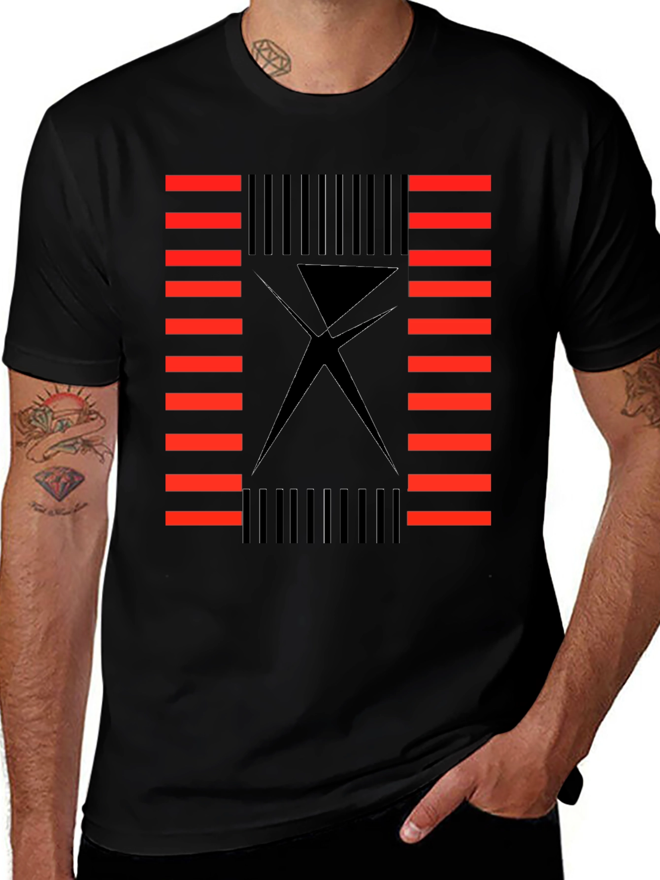 Abstract Geometric Black T-Shirt for Men