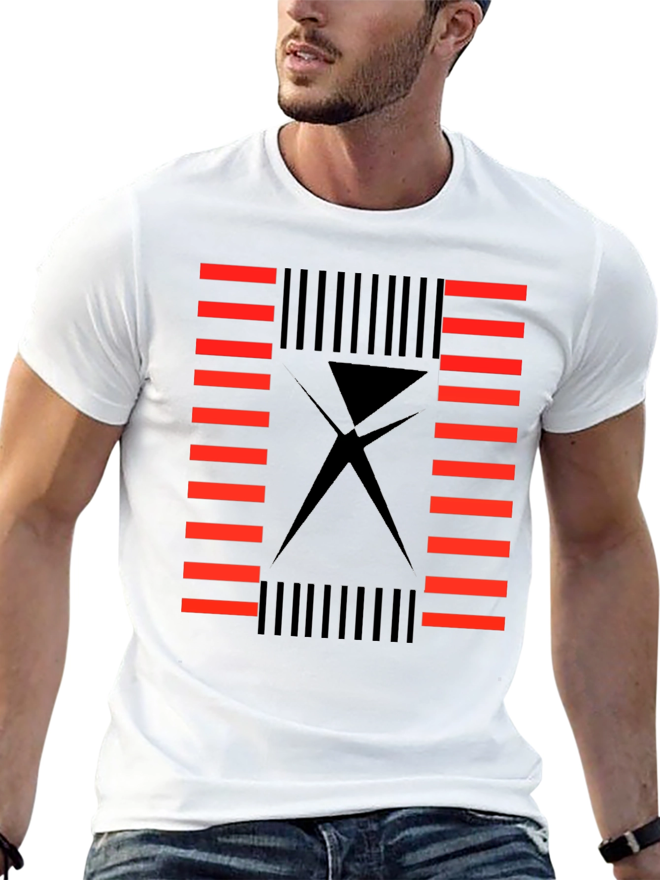 Abstract Geometric Black T-Shirt for Men