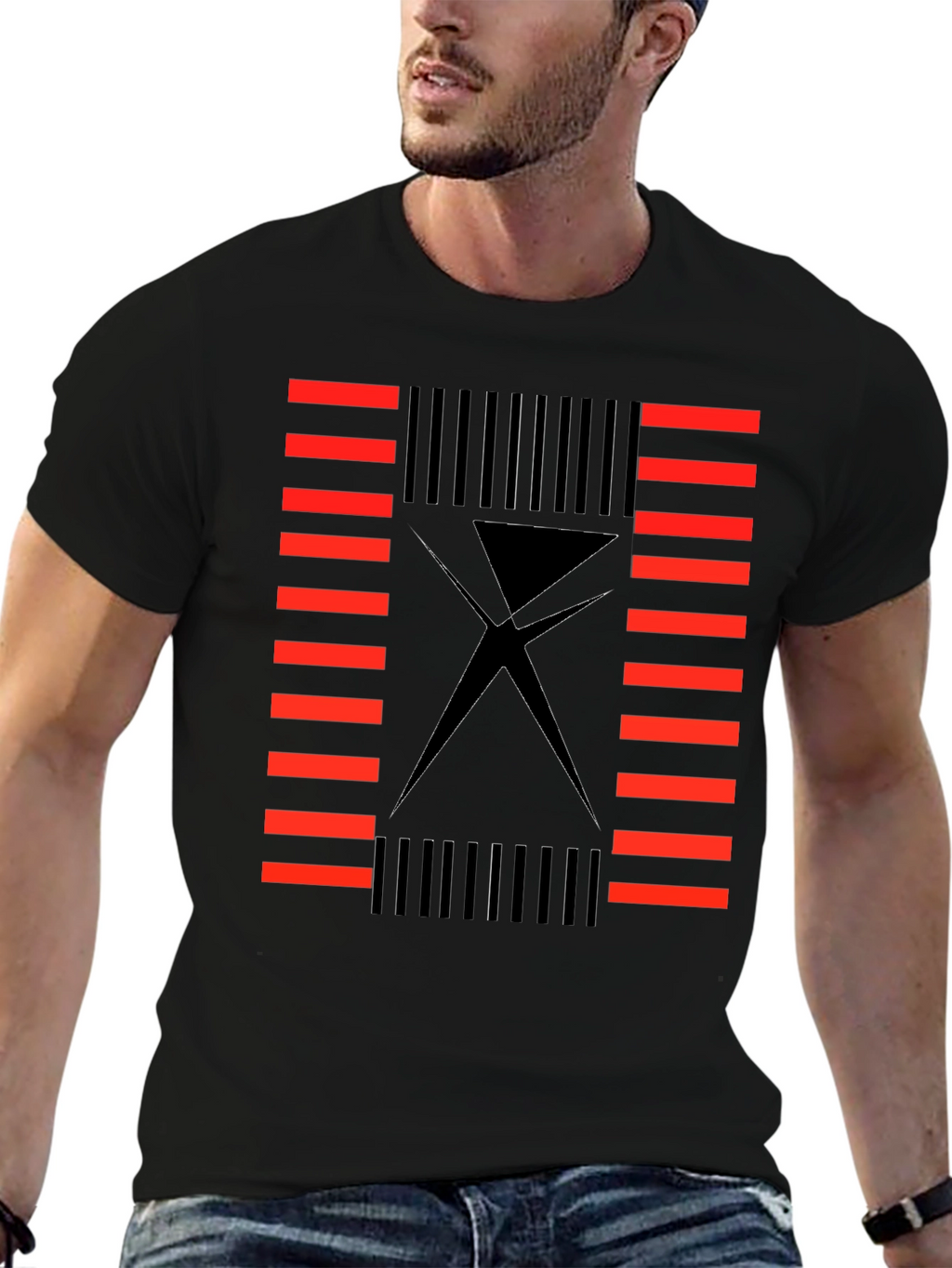 Abstract Geometric Black T-Shirt for Men