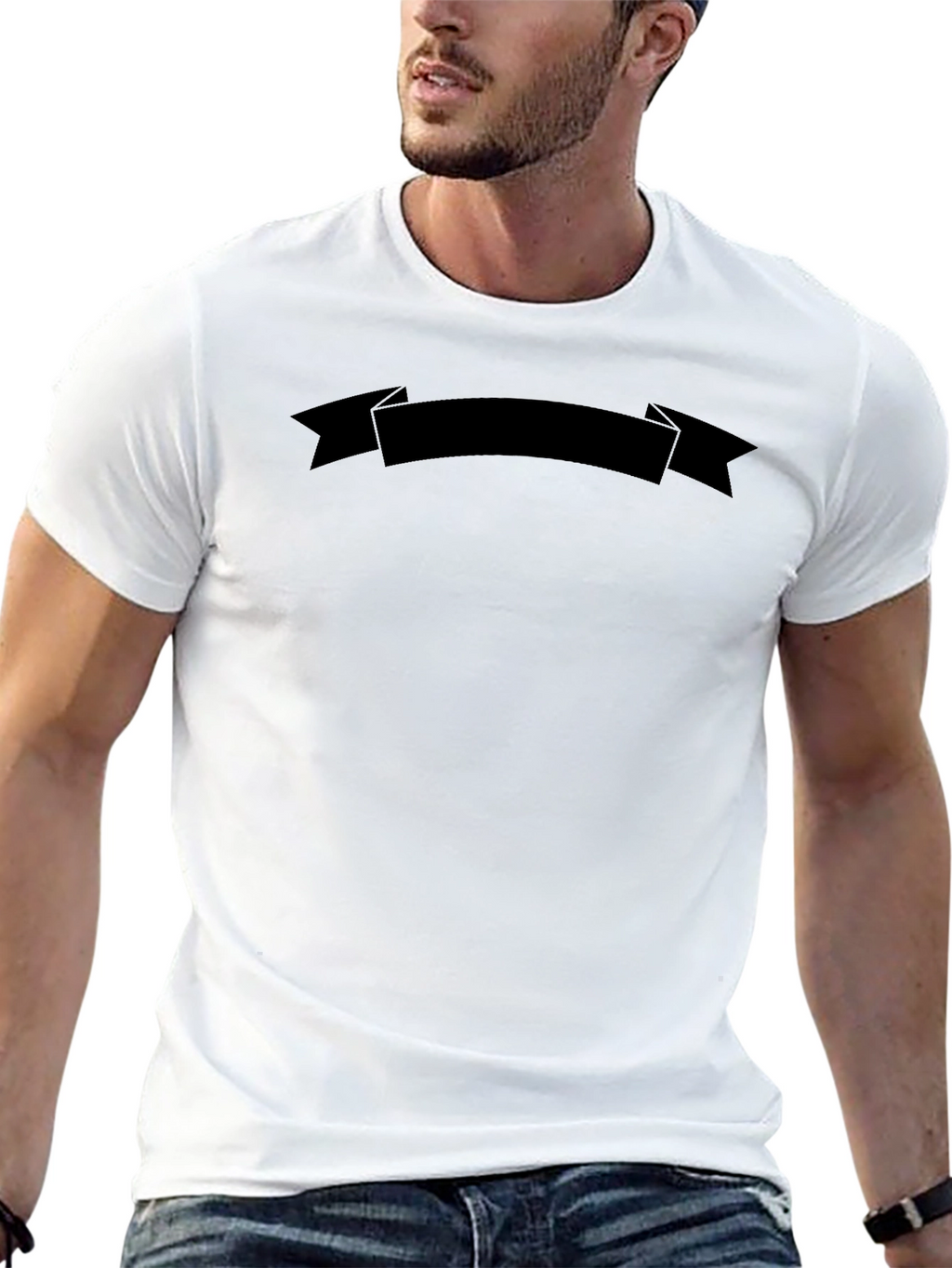 Mens Black Graphic Ribbon Crew Neck T-Shirt