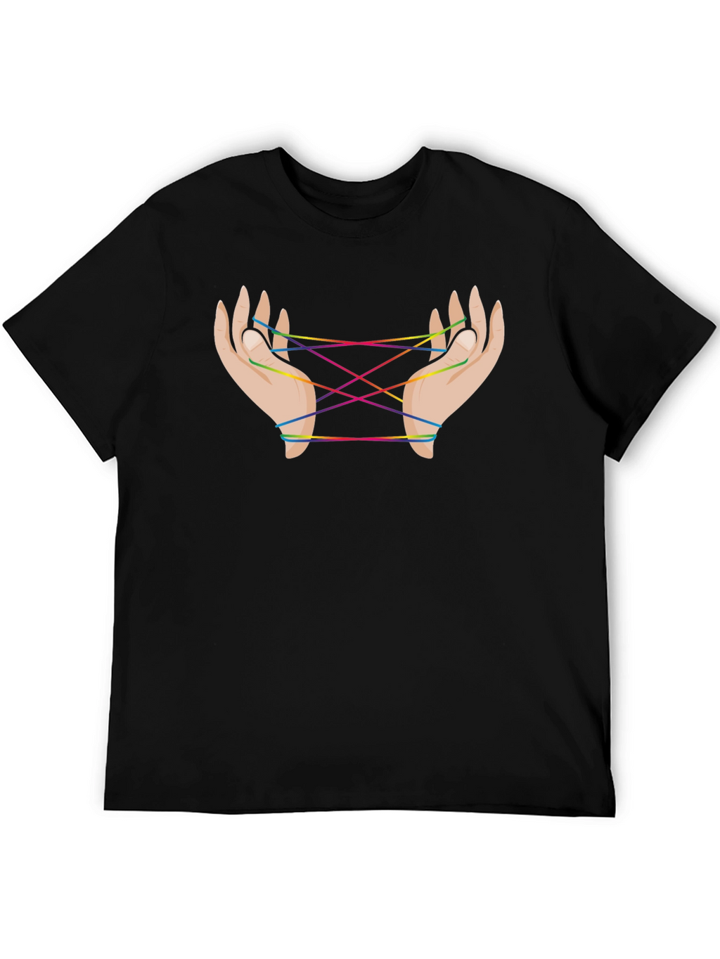 Rainbow String Hands Black Tee