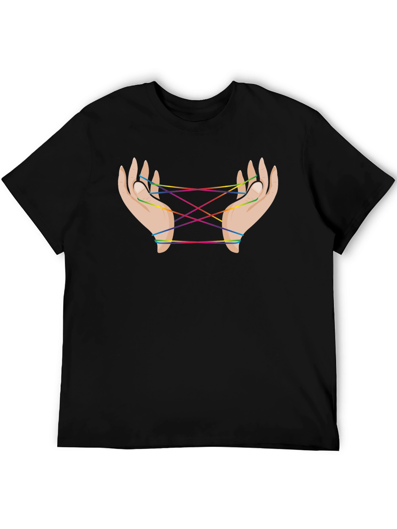 Rainbow String Hands Black Tee