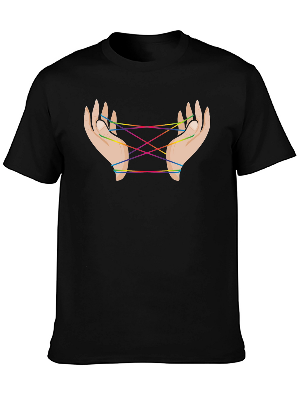 Rainbow String Hands Black Tee