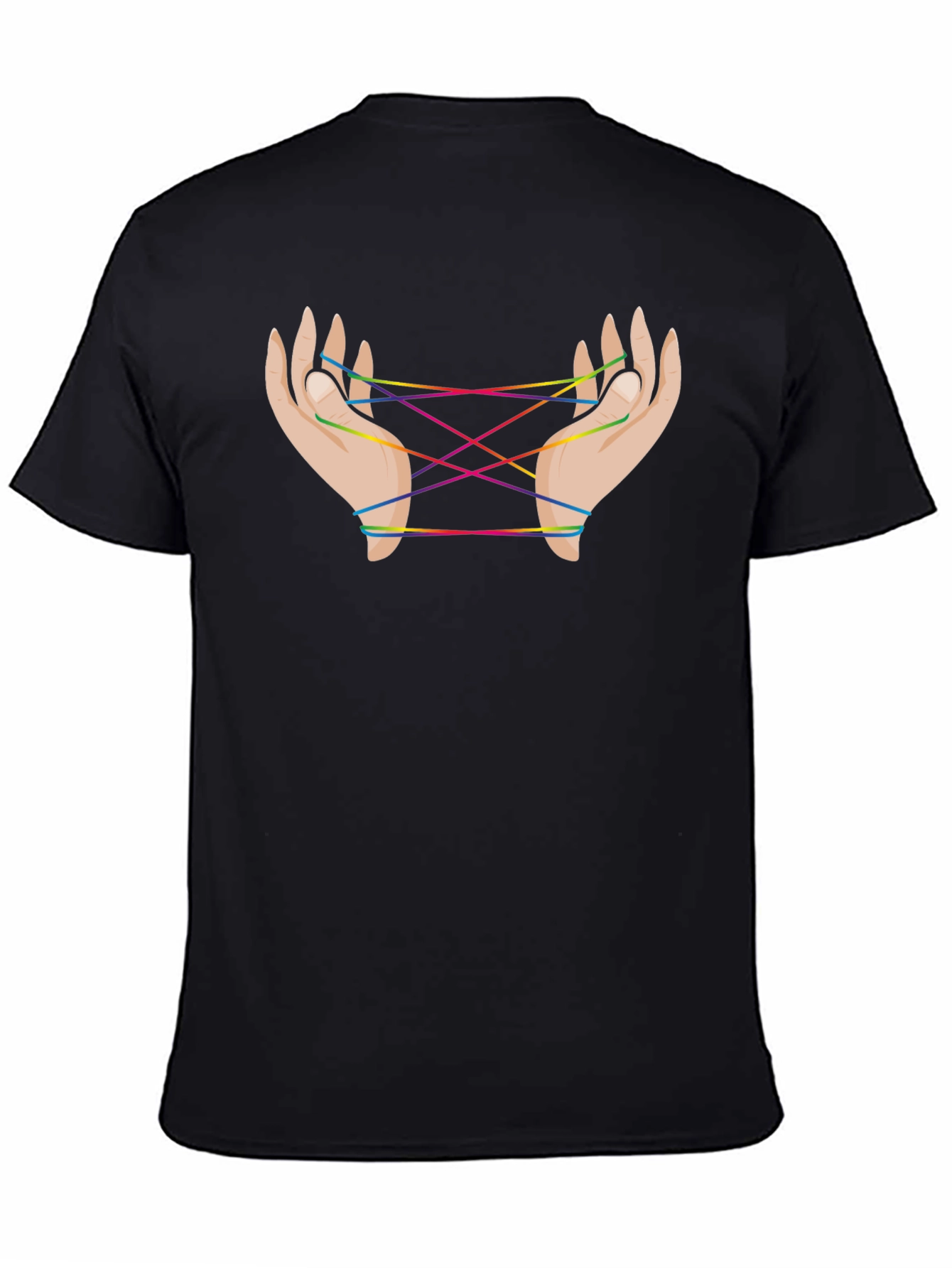Rainbow String Hands Black Tee