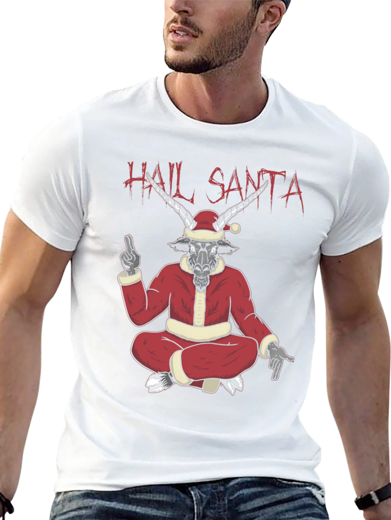 Hail Santa Graphic Tee - Baphomet Christmas T-Shirt