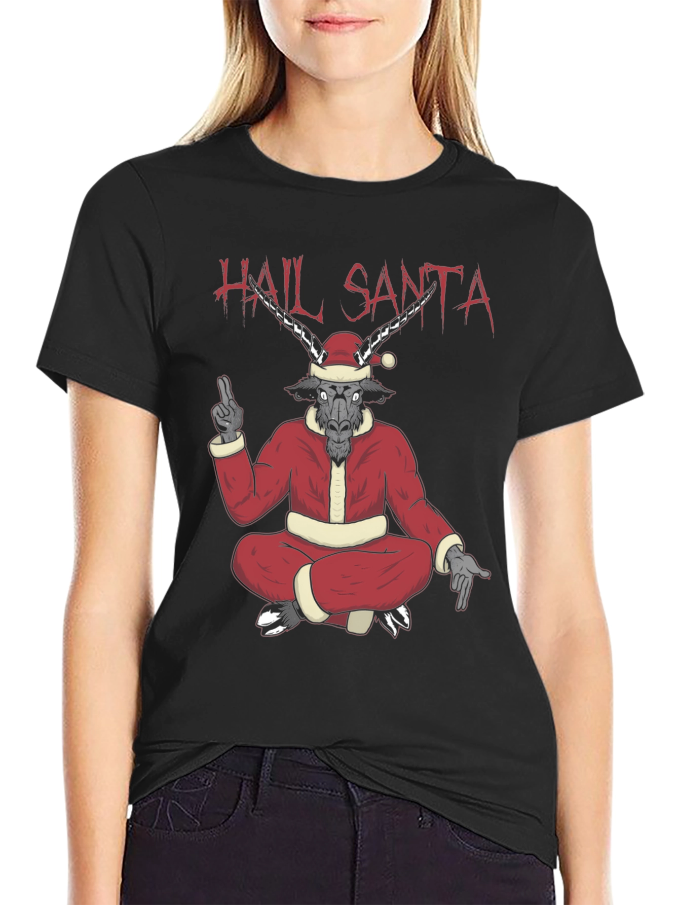Hail Santa Graphic Tee - Baphomet Christmas T-Shirt