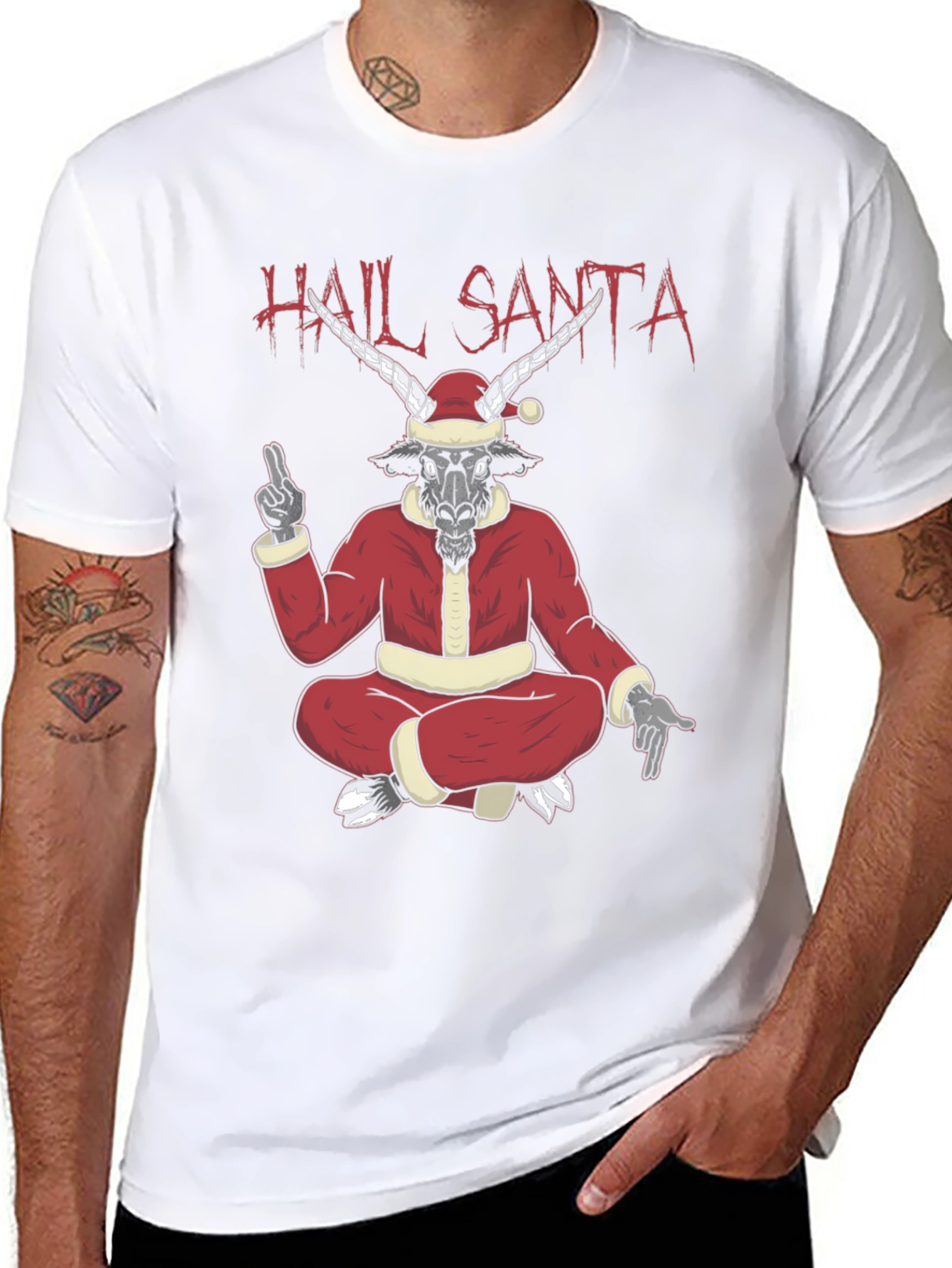 Hail Santa Graphic Tee - Baphomet Christmas T-Shirt