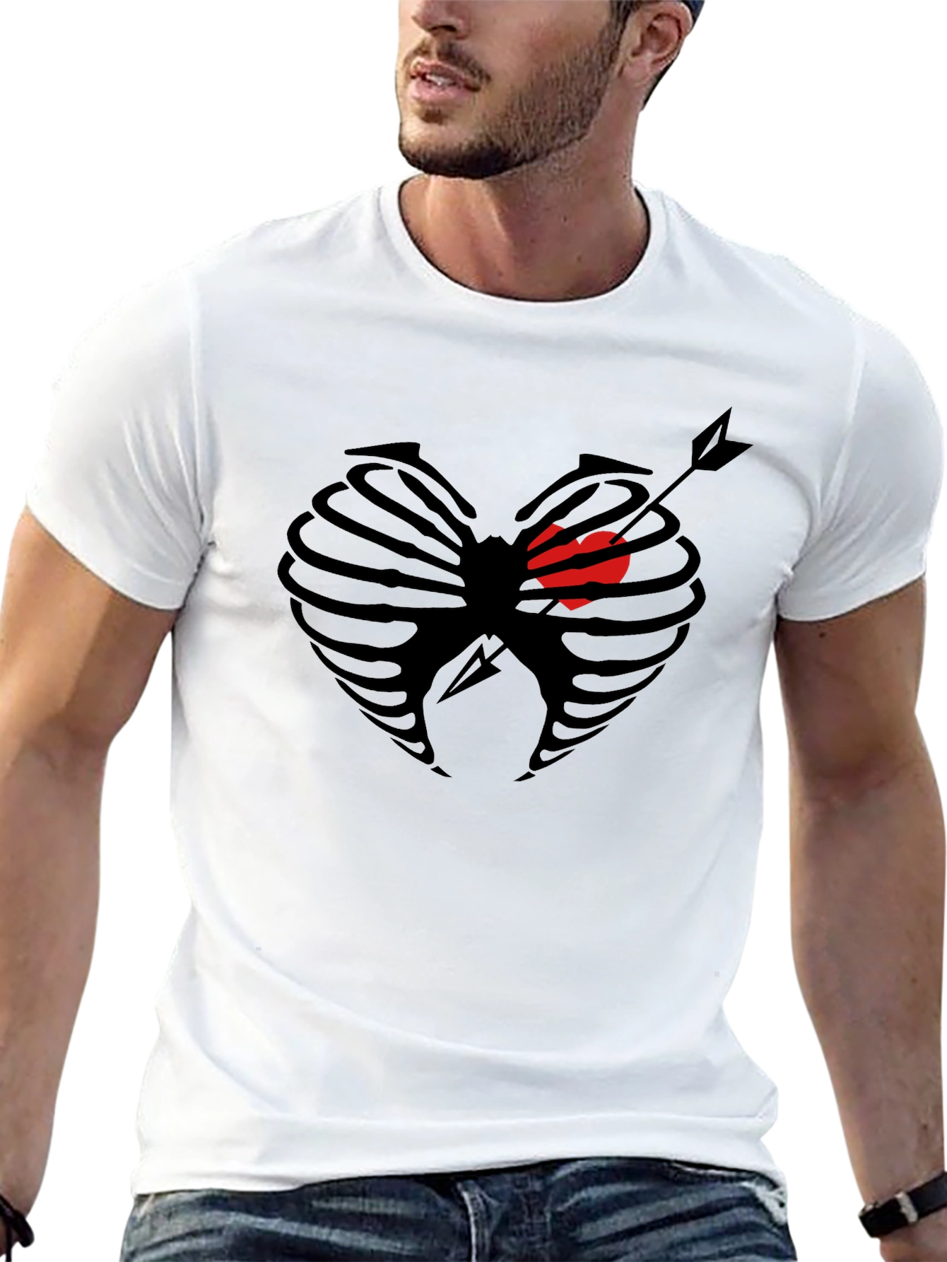 Heart Ribcage Arrow Graphic Tee - Black Cotton T-Shirt
