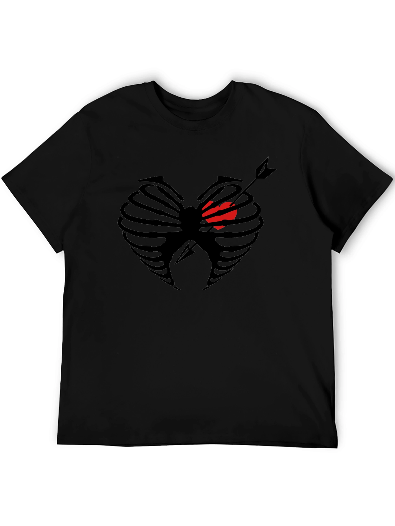 Heart Ribcage Arrow Graphic Tee - Black Cotton T-Shirt