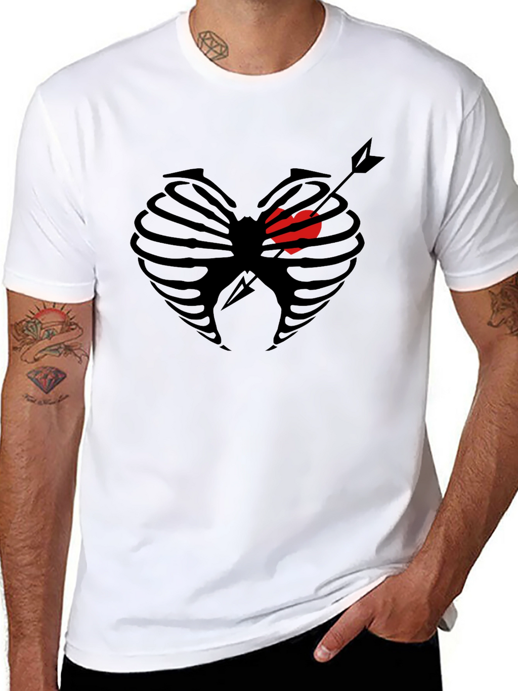 Heart Ribcage Arrow Graphic Tee - Black Cotton T-Shirt