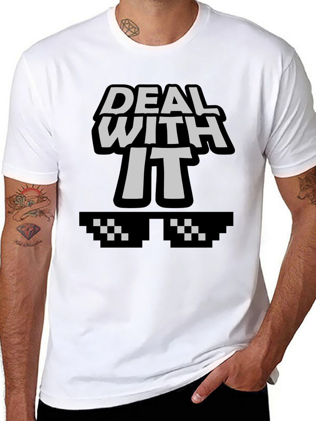Deal With It Graphic Tee - Cool Pixel Sunglasses