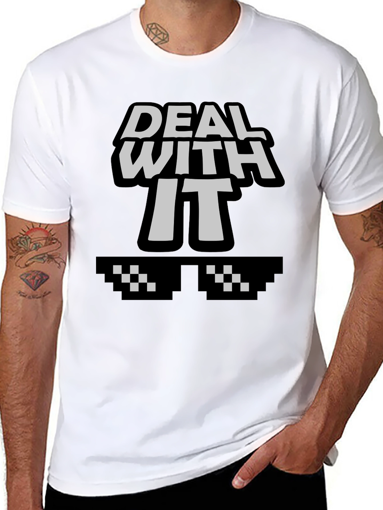 Deal With It Graphic Tee - Cool Pixel Sunglasses