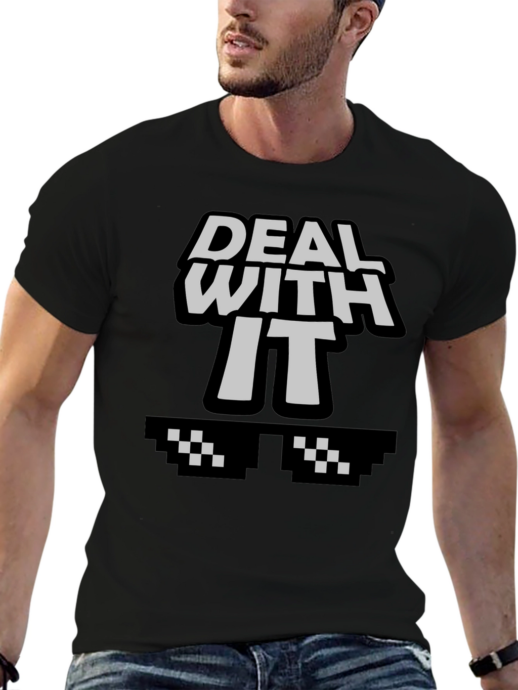 Deal With It Graphic Tee - Cool Pixel Sunglasses