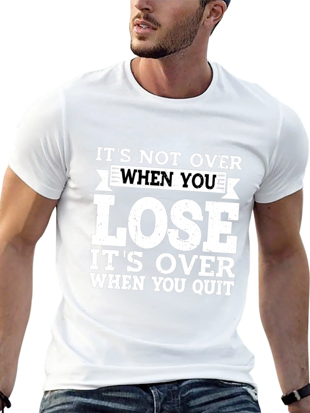 Motivational Quote Black T-Shirt: Never Quit!