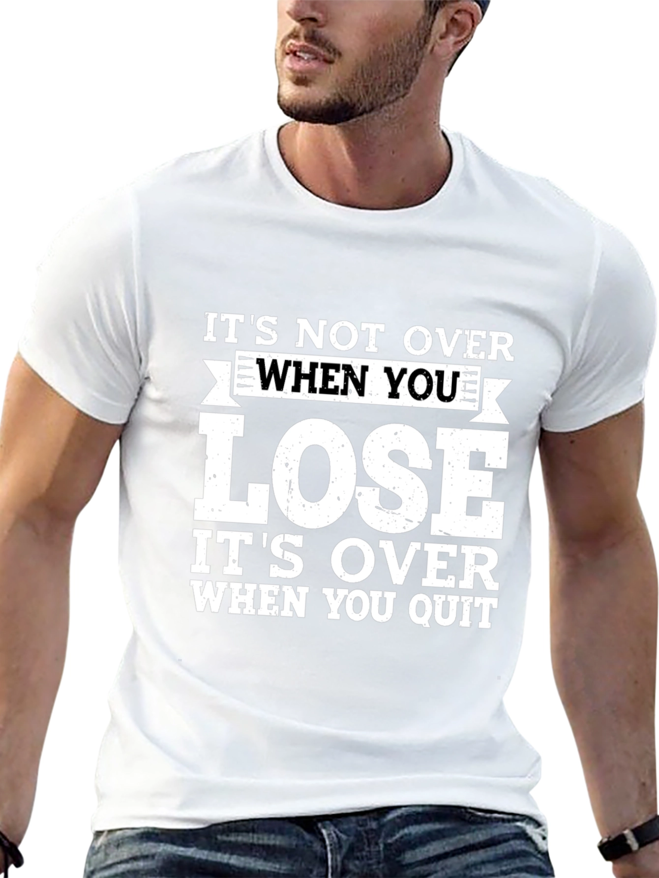 Motivational Quote Black T-Shirt: Never Quit!