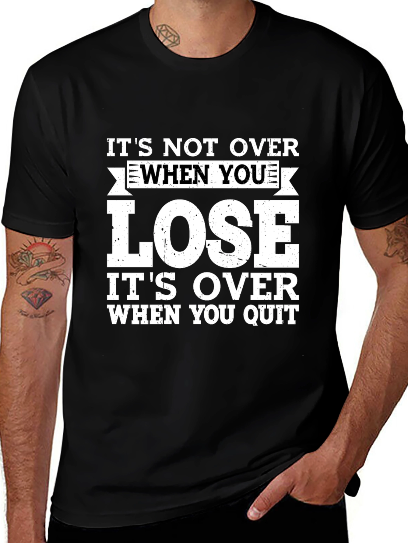 Motivational Quote Black T-Shirt: Never Quit!