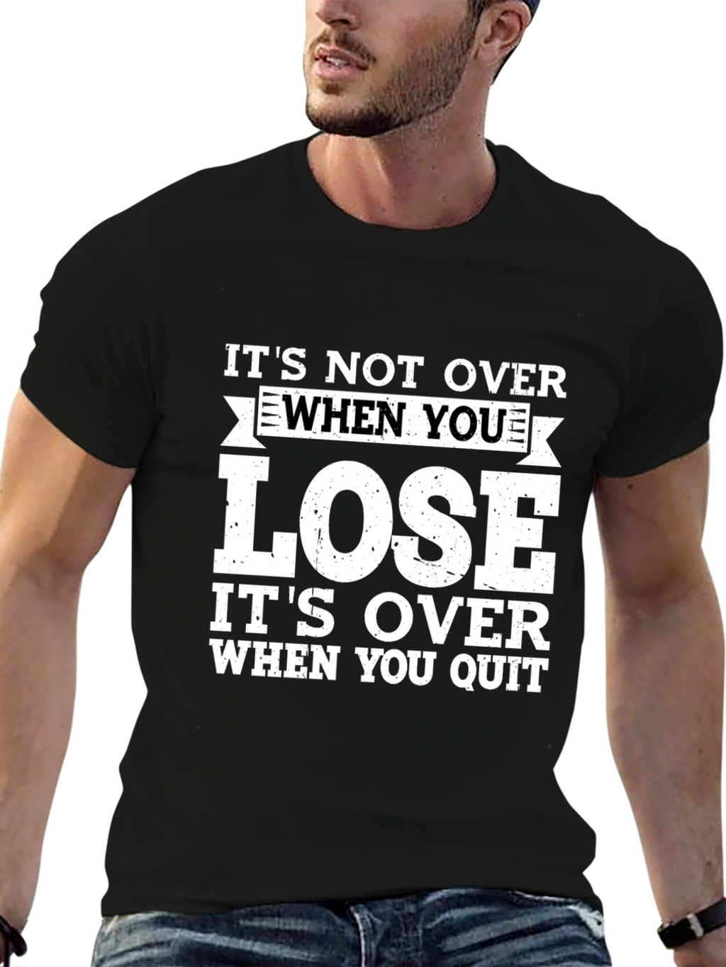 Motivational Quote Black T-Shirt: Never Quit!
