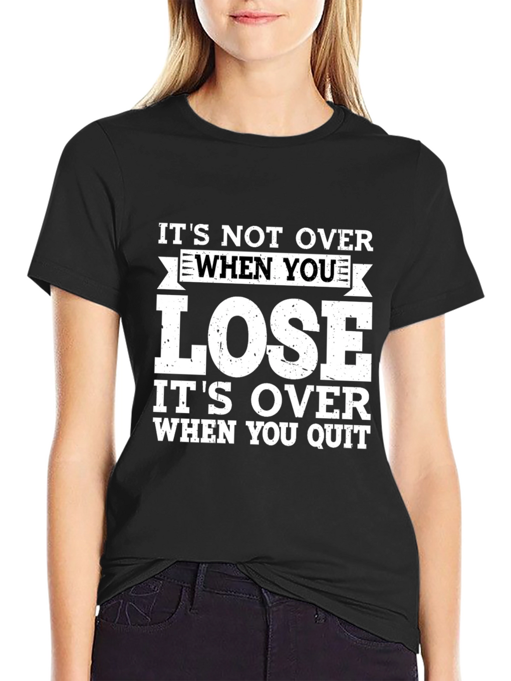 Motivational Quote Black T-Shirt: Never Quit!