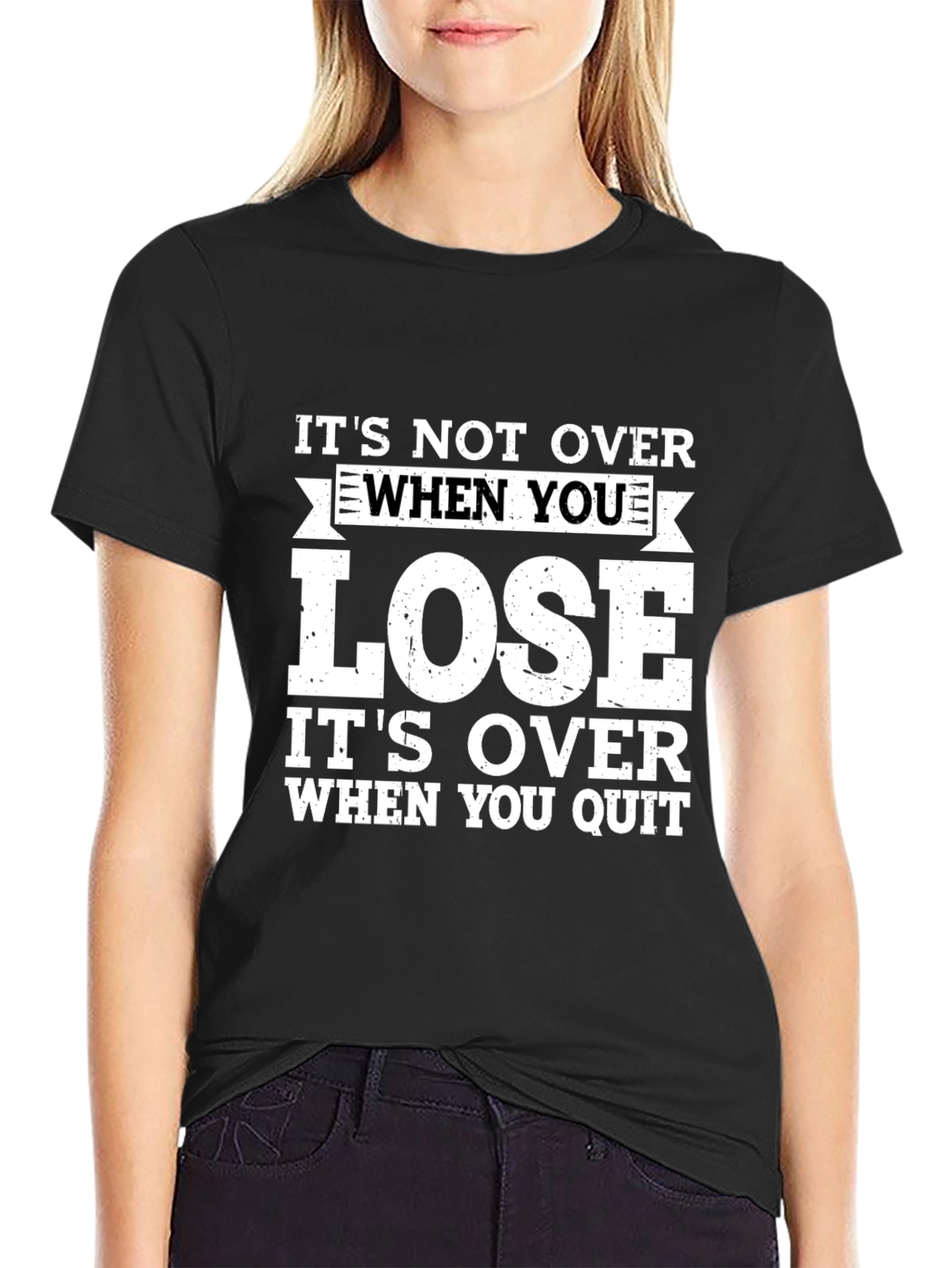 Motivational Quote Black T-Shirt: Never Quit!