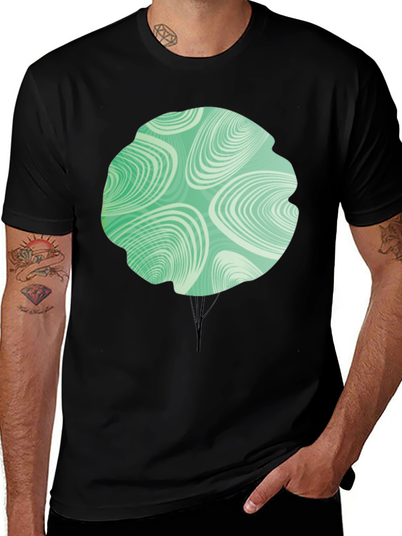 Abstract Tree Graphic Tee - Modern Design Soft Black T-Shirt