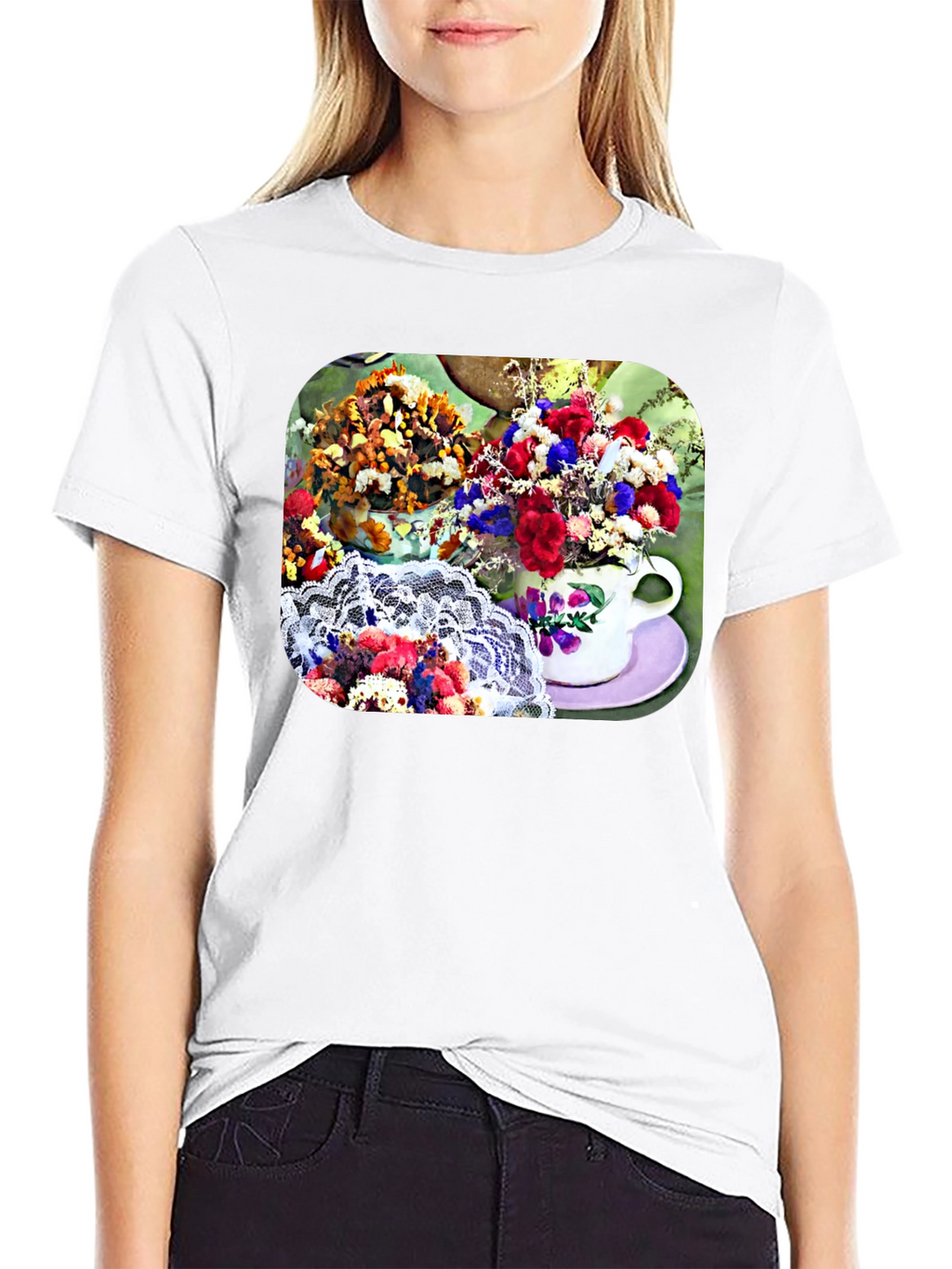 Floral Teacup Graphic Tee - Stylish Casual Wear
