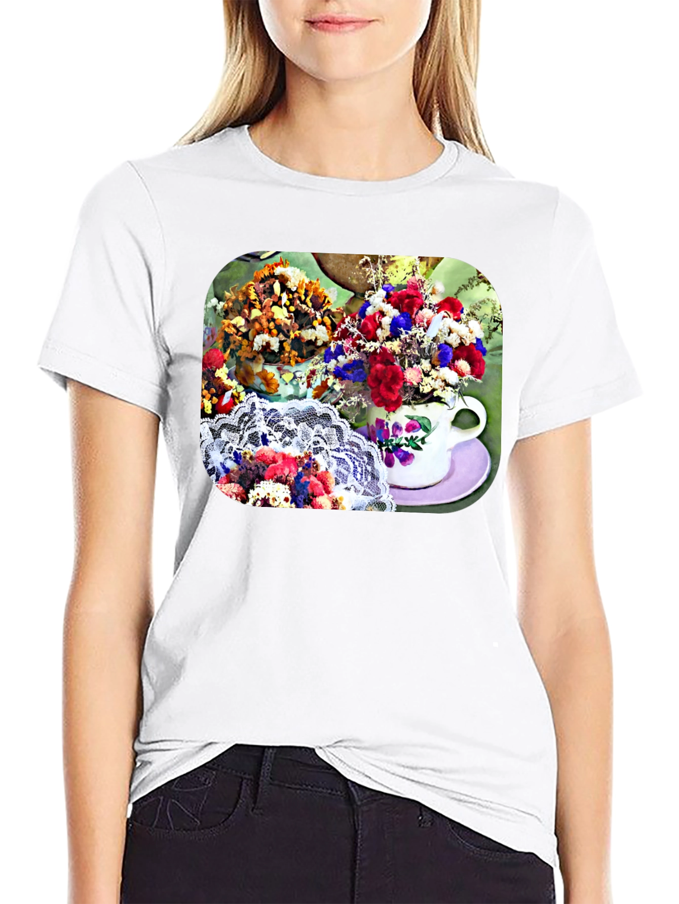 Floral Teacup Graphic Tee - Stylish Casual Wear