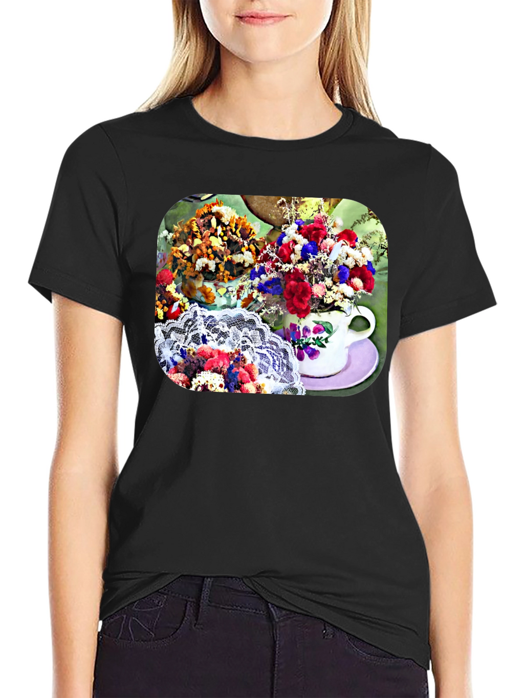 Floral Teacup Graphic Tee - Stylish Casual Wear