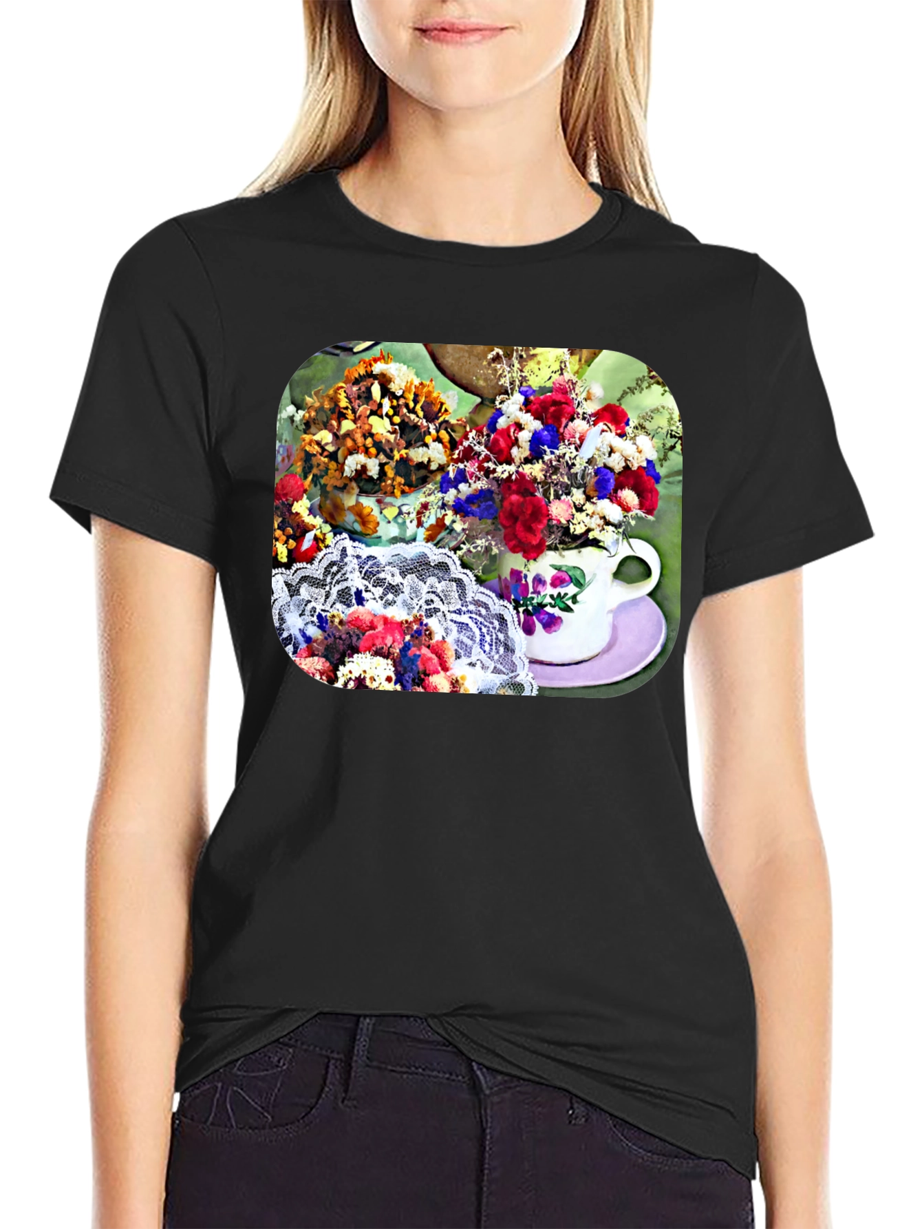Floral Teacup Graphic Tee - Stylish Casual Wear