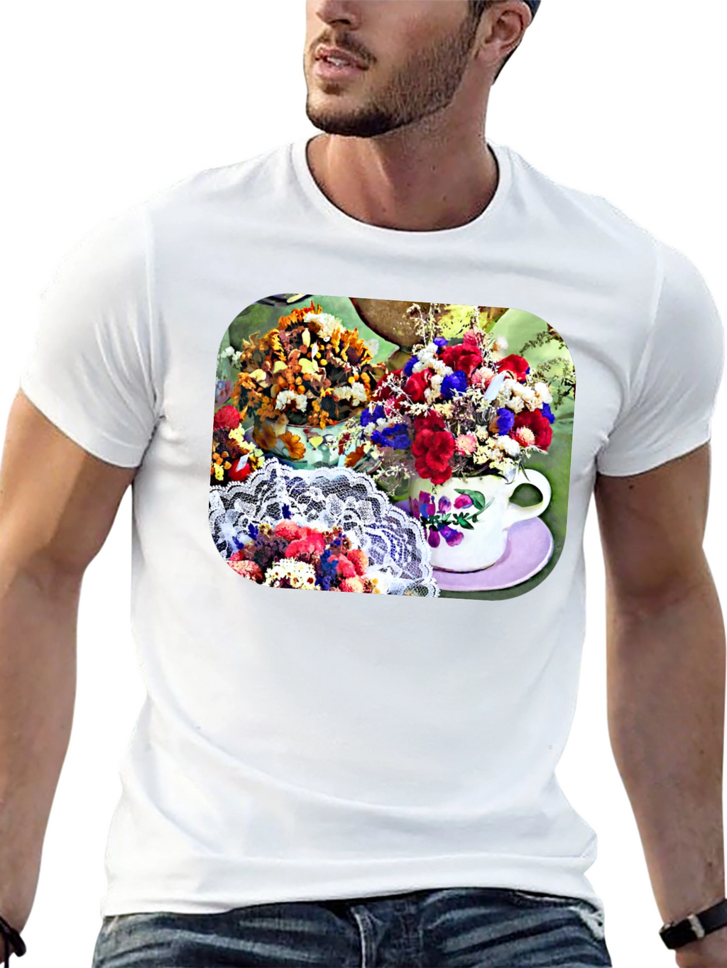 Floral Teacup Graphic Tee - Stylish Casual Wear