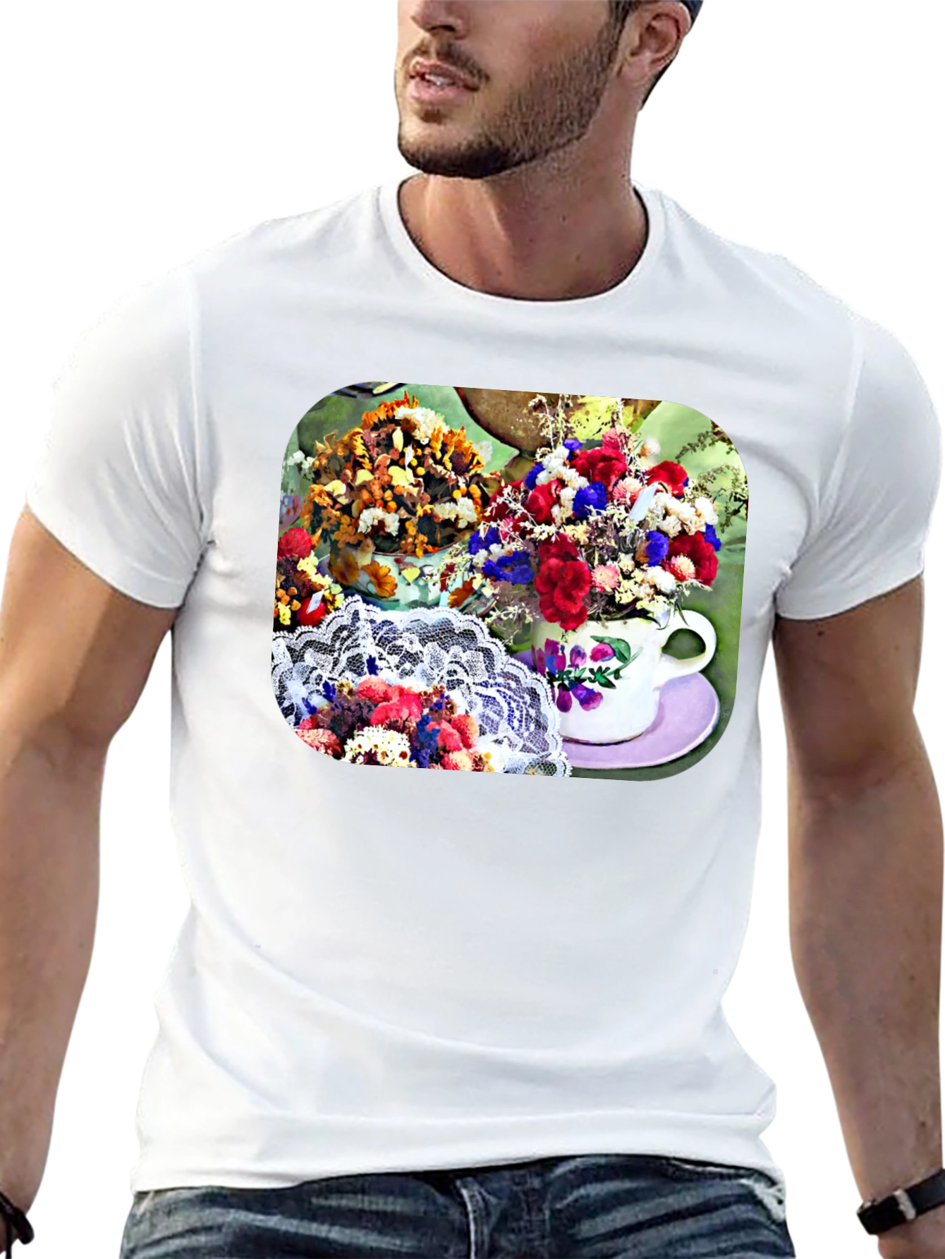 Floral Teacup Graphic Tee - Stylish Casual Wear