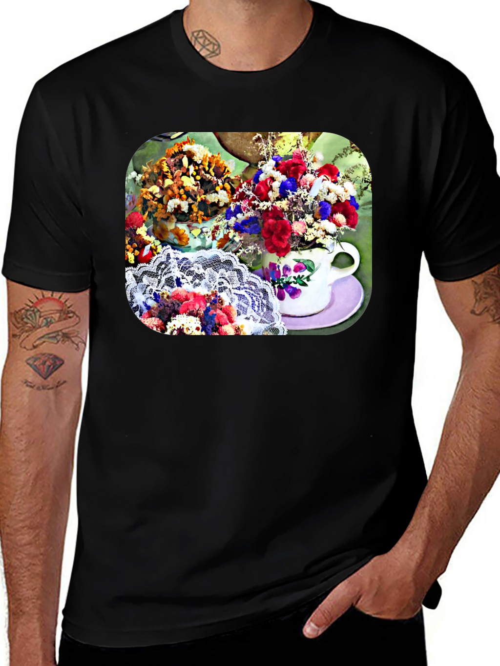 Floral Teacup Graphic Tee - Stylish Casual Wear