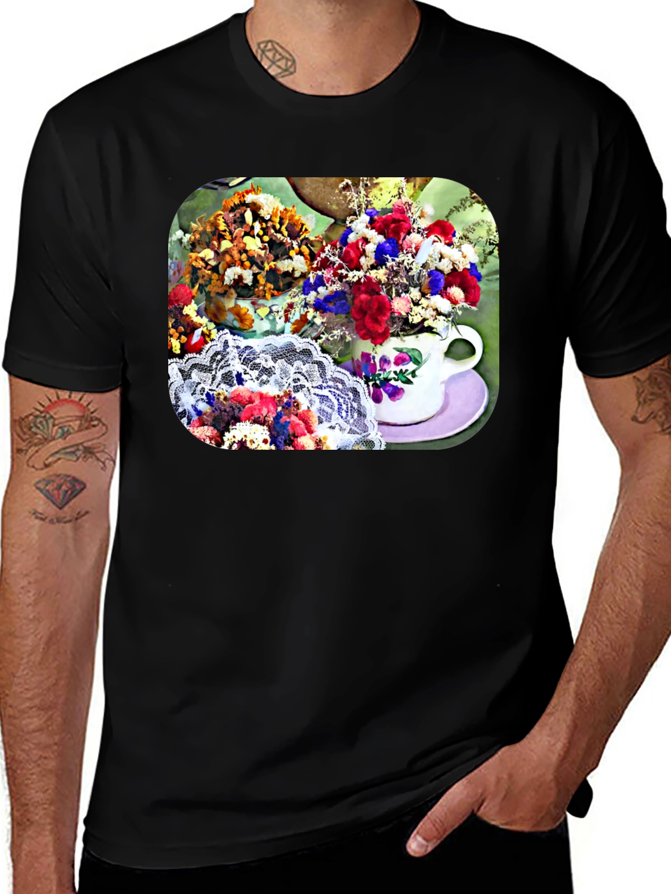 Floral Teacup Graphic Tee - Stylish Casual Wear