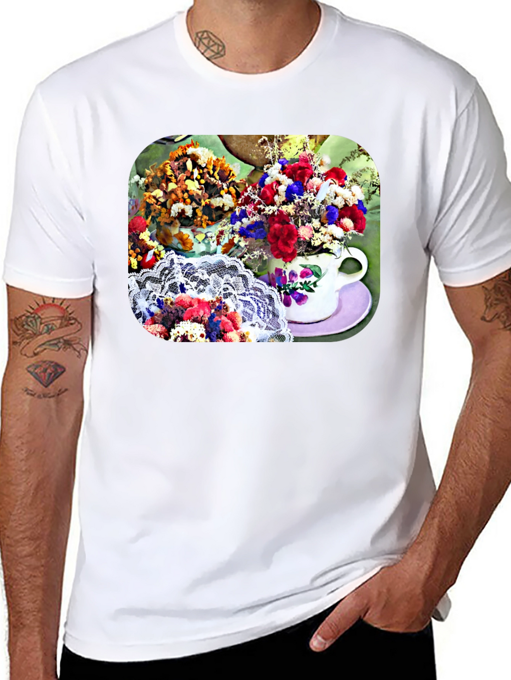 Floral Teacup Graphic Tee - Stylish Casual Wear