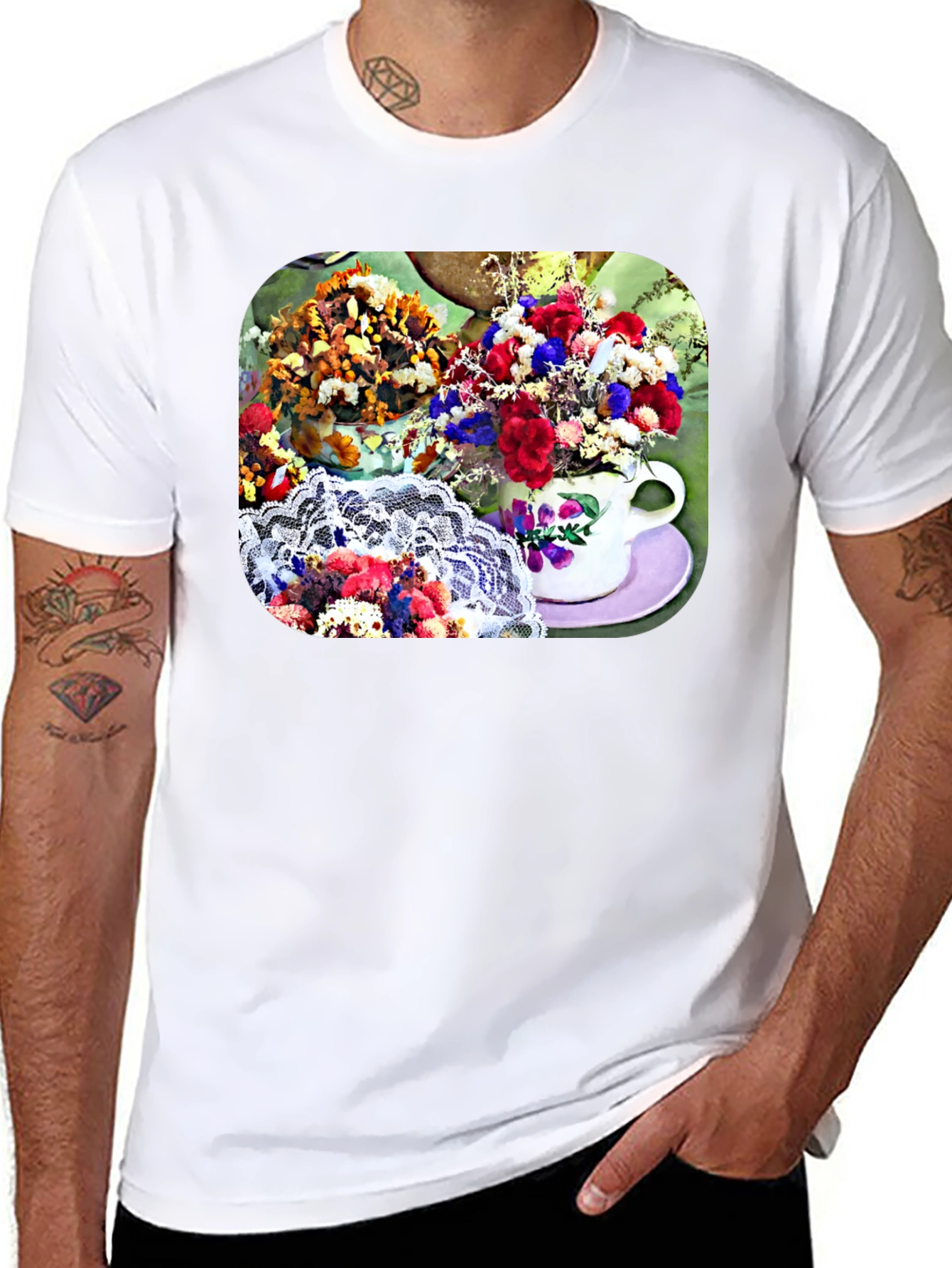 Floral Teacup Graphic Tee - Stylish Casual Wear