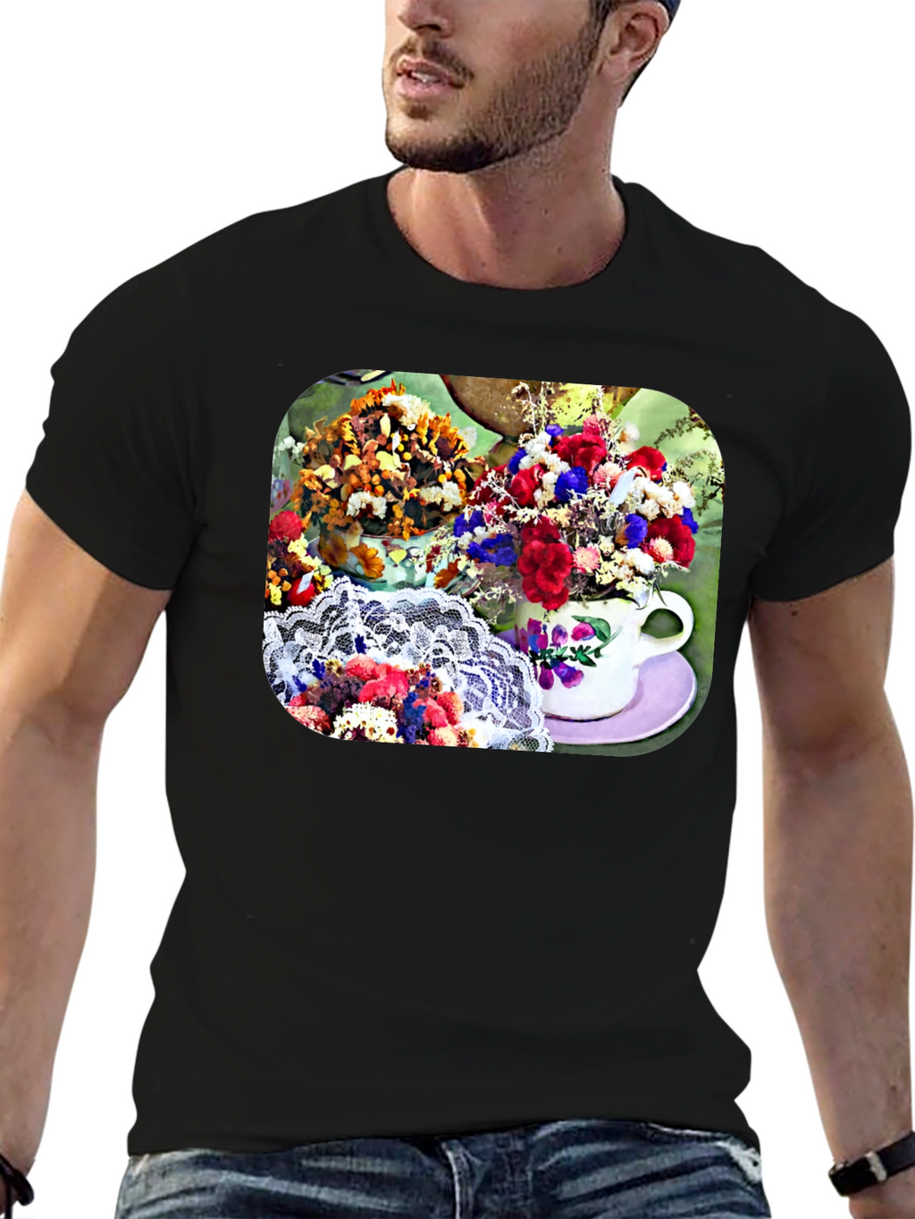 Floral Teacup Graphic Tee - Stylish Casual Wear